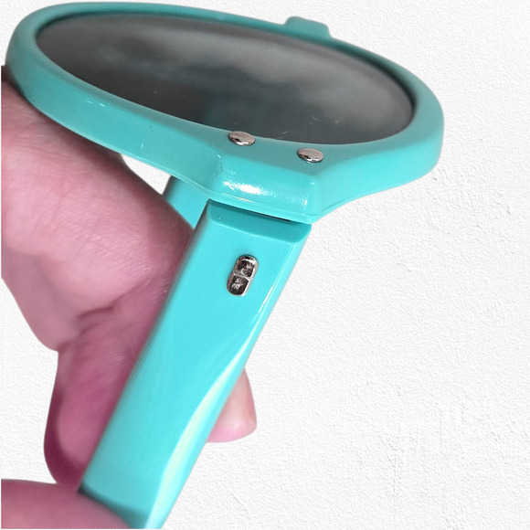 1960s Vintage Aqua Blue Mod Sunglasses Riveted Round Frame Retro Mod Eyewear - Picture 4 of 14